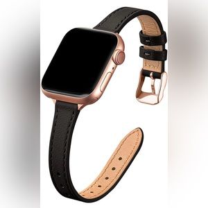 NEW‼️ 38/40/41mm Black Leather Apple Watch Band with Rose Gold
